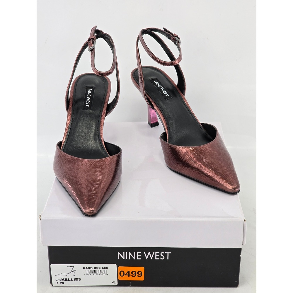 Nine West Kellie3 Pumps Womens‎ 7 Dark Red Metallic Ankle Strap Stiletto - NEW